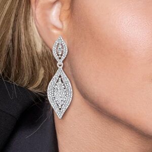 Clip On Silver Crystal Teardrop Earrings -Bride Bridesmaids Prom Elegant Wedding